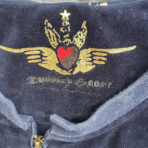 Womens Navy Velour Pants jacket S Set V2K vintage retro outfit twisted heart - Picture 5 of 16